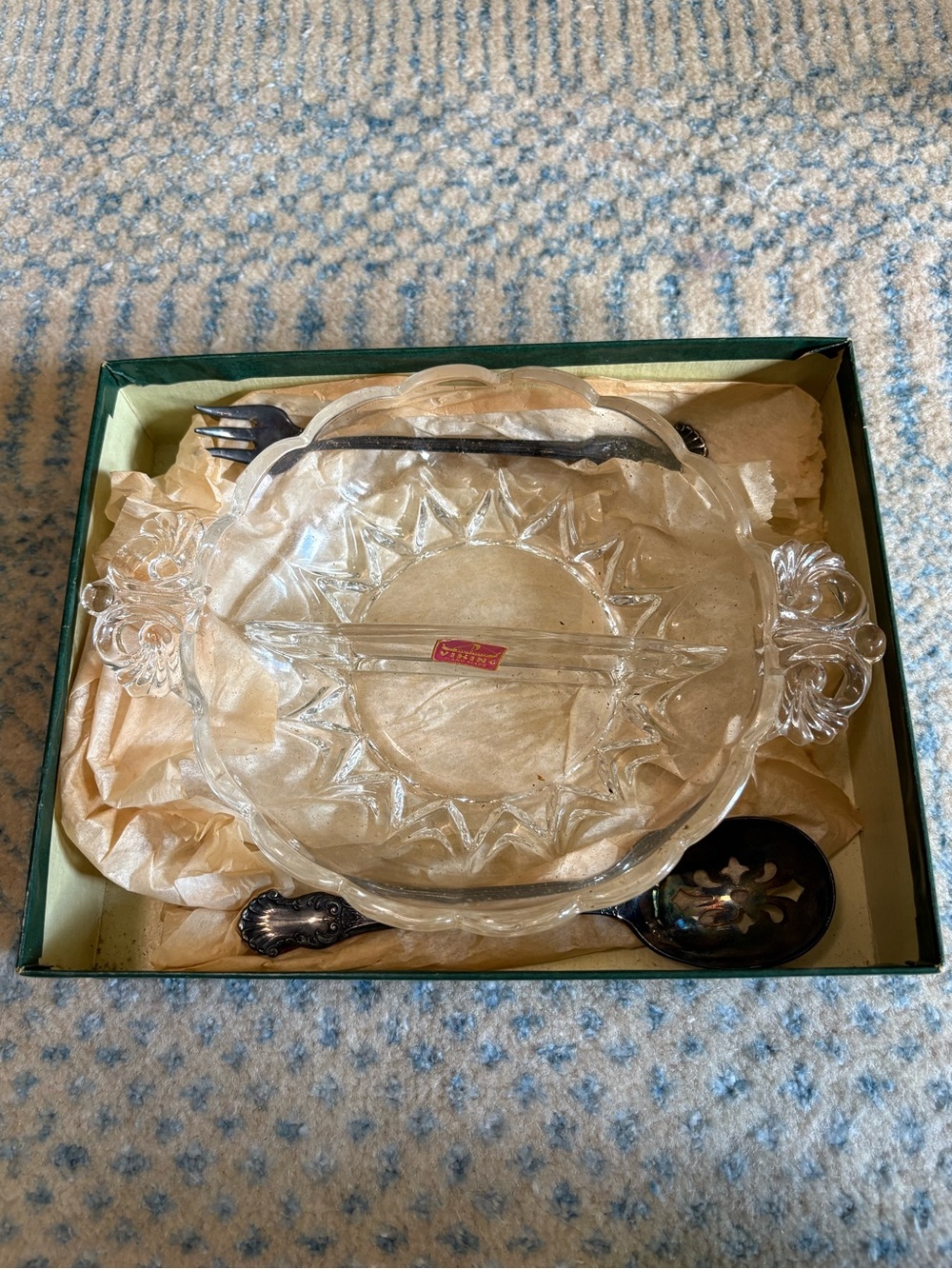 Clear Crystal-Effect Divided Serving Dish with Decorative Handles